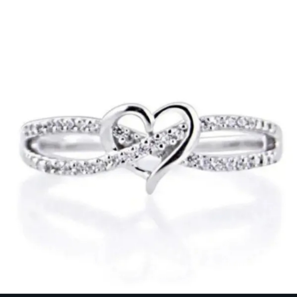 NWT Sterling Silver Infinity Diamond Heart Ring